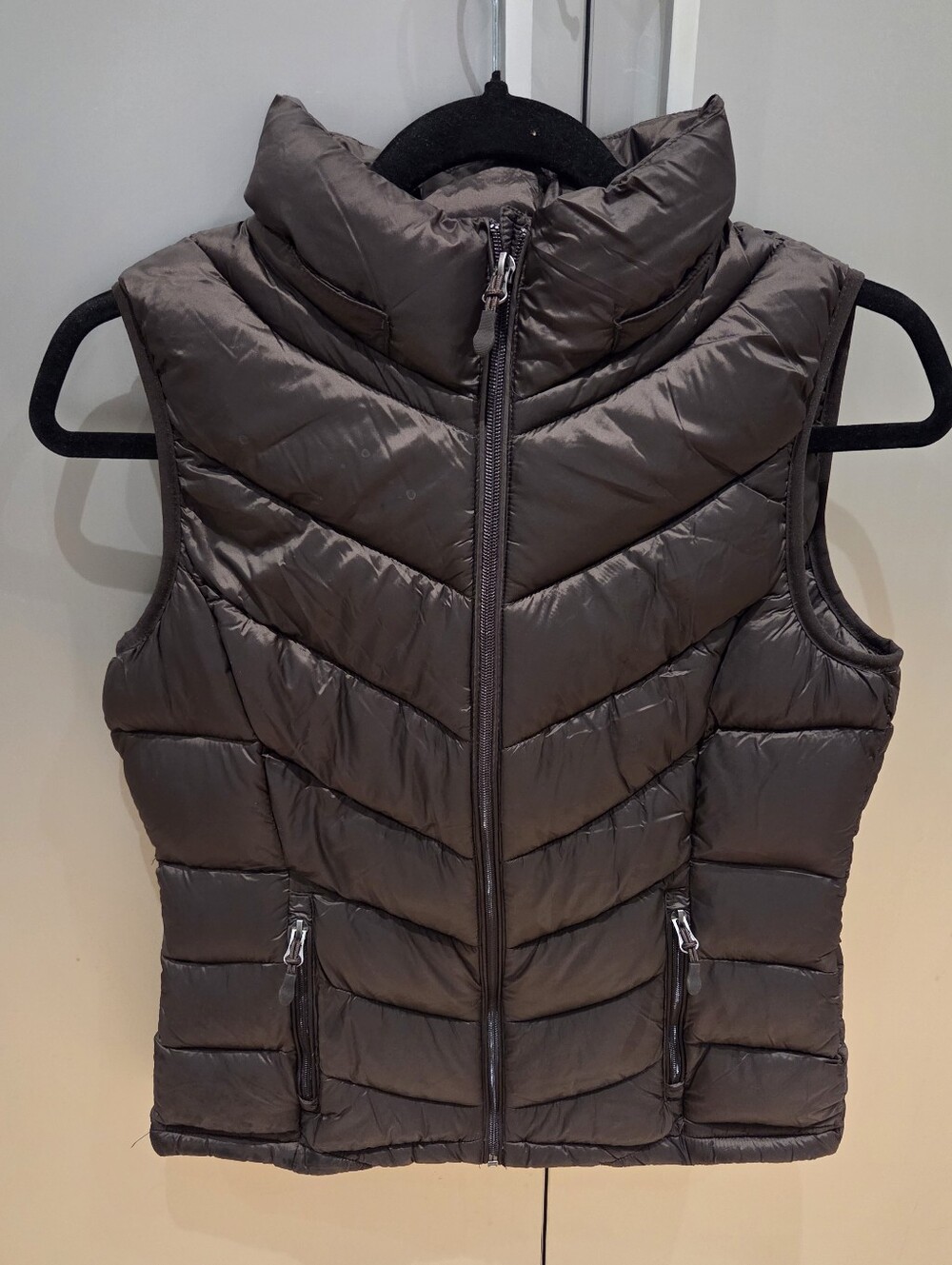 Charter Club Puffer Vest XS Chevron Quilted Zip Up Brown Winter Vest